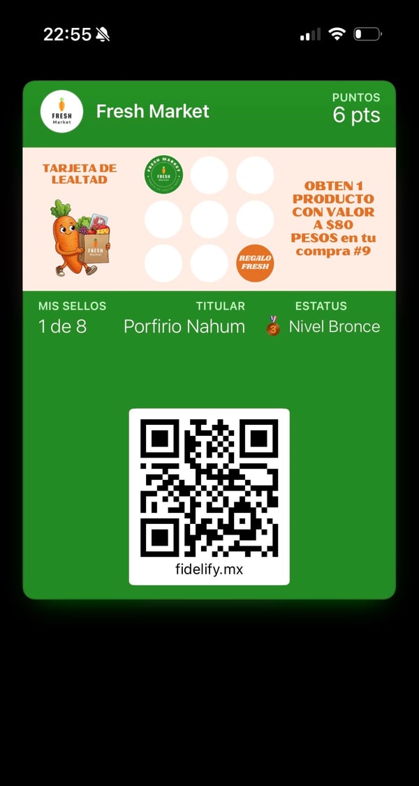 Pase de lealtad Fresh Market en Apple Wallet